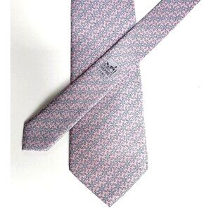 Hermes Pink Grey Geometric Floral Silk Tie